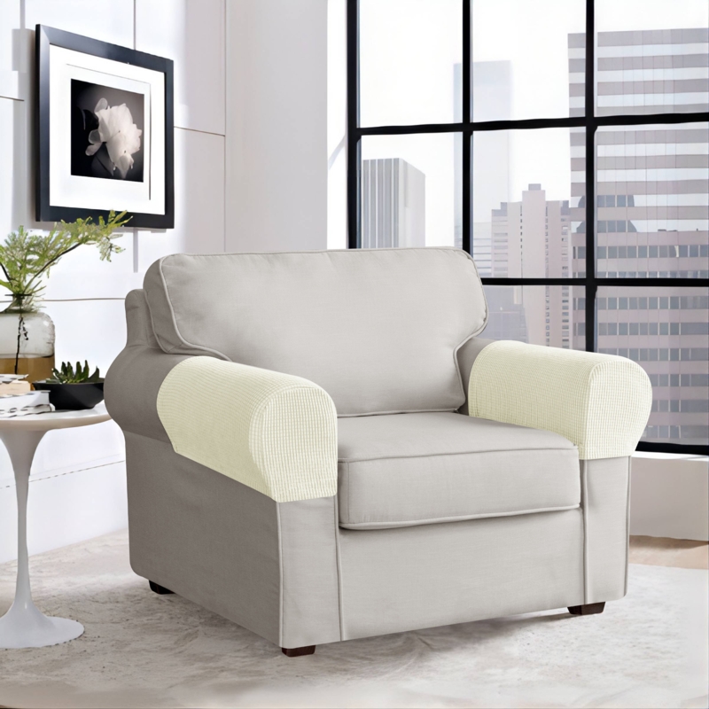 Pizarro Super Soft Stretchy Texured Grid Box Cushion Armrest Slipcover (Set of 2)