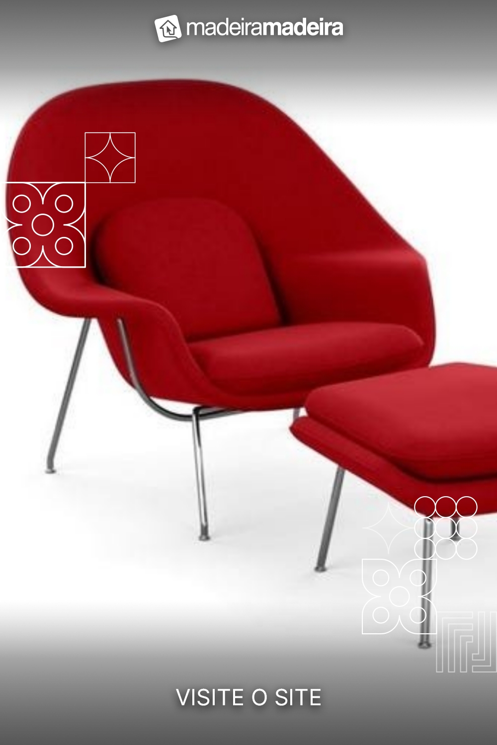 Poltrona e Puff Womb em Tecido Suede - Vermelho
