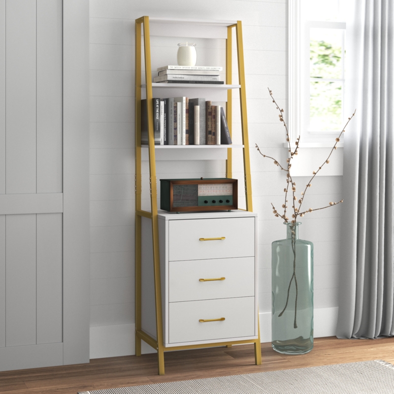 Powley 68.9"H Ladder Bookcase With 3 Open Shelves and 3 Drawers