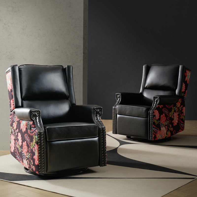 Prayag Transitional Upholstered Swivel Rocking Recliner (Set of 2)
