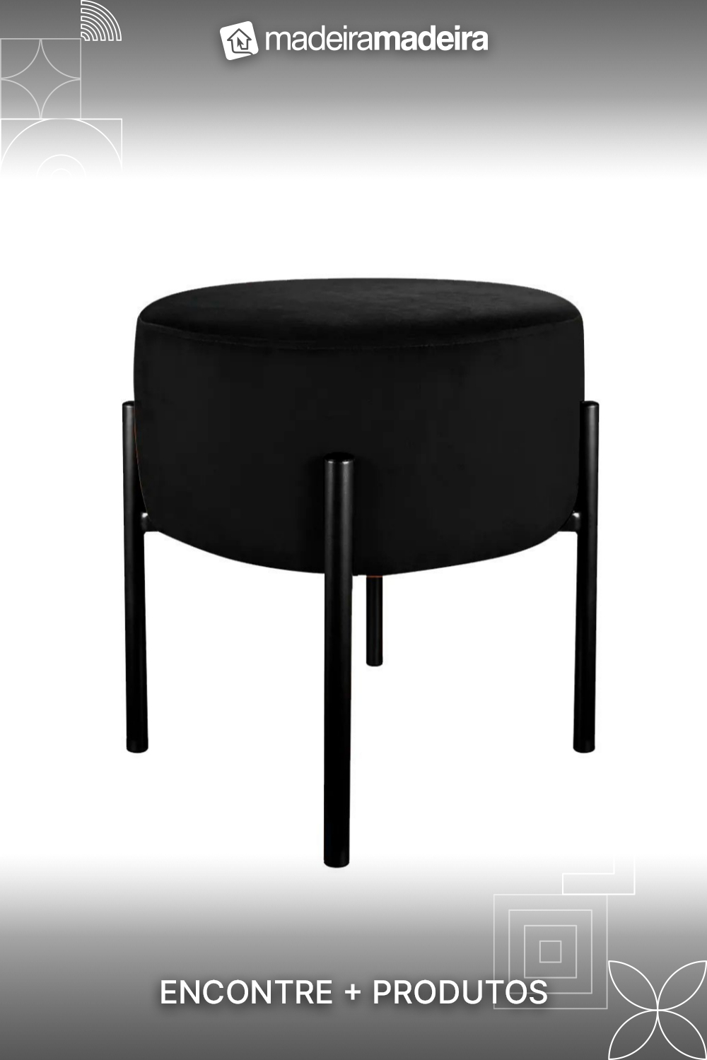 Puff Decorativo Recepo Suede Preto Base Metlica Preto - Belliv Decor