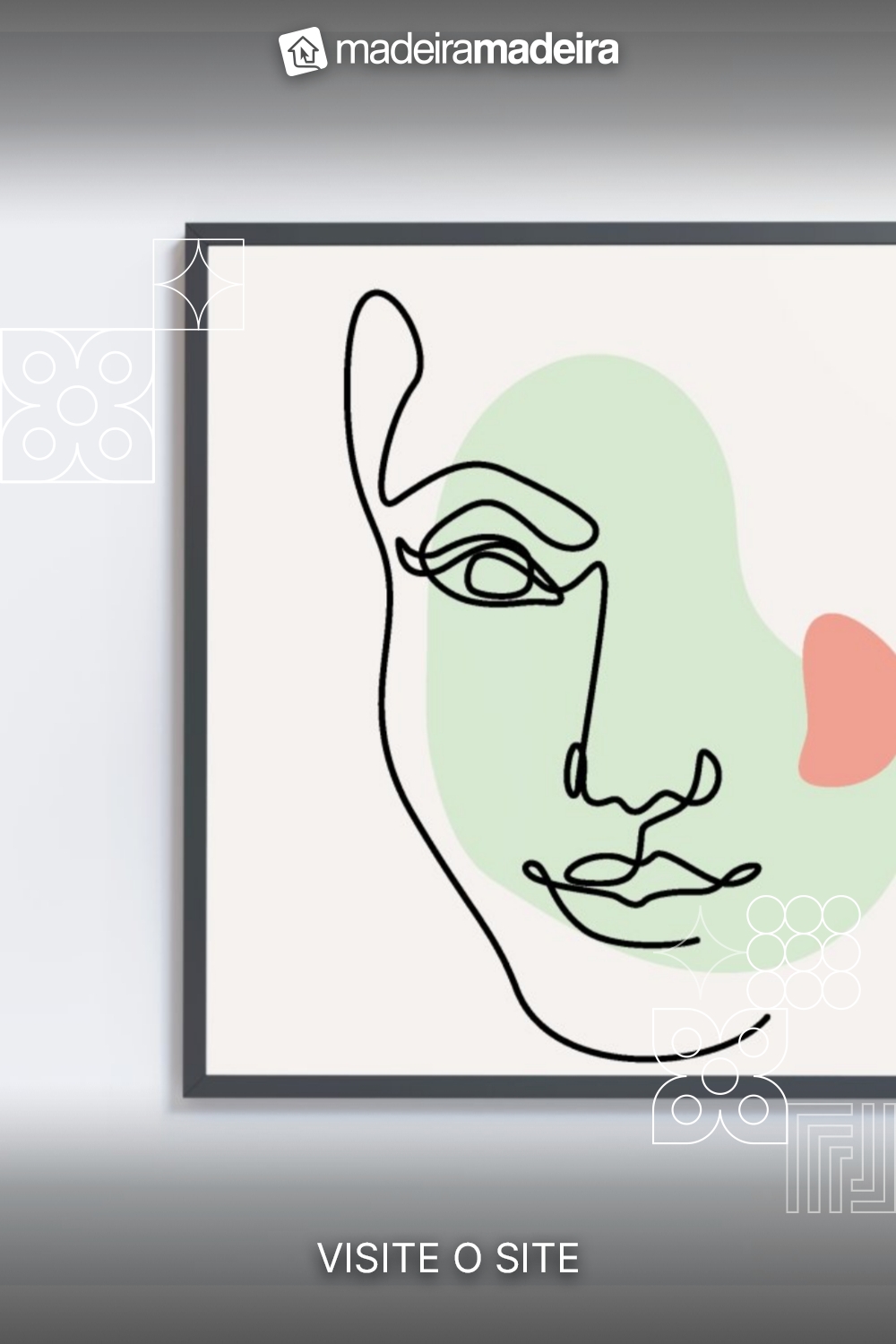 Quadro Decorativo Feminino Silhueta Meia Face Artstica Contnua - 40x40 cm - Adesivo fotogrfico