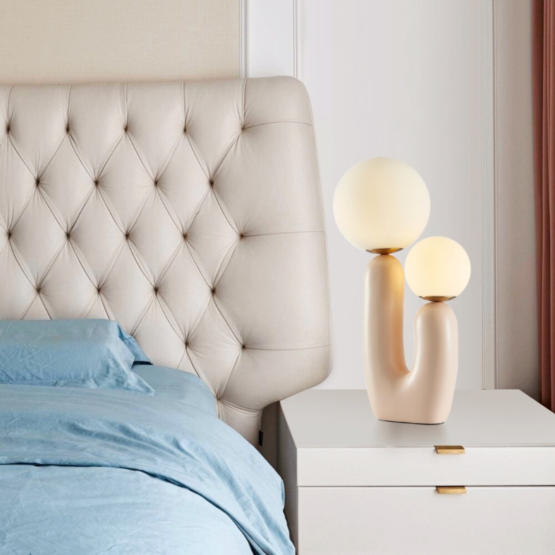 Rahil Two Glass Ball Bedside Table Lamp 9.84*19.29 Inch-Beige