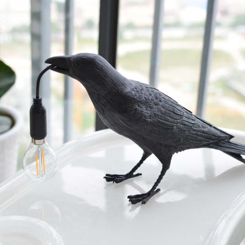Raven Table Lamp LED Resin Novelty Lamps Crow Bird Art Decor Light Bedroom Desk Lamp (2023 US Plug)
