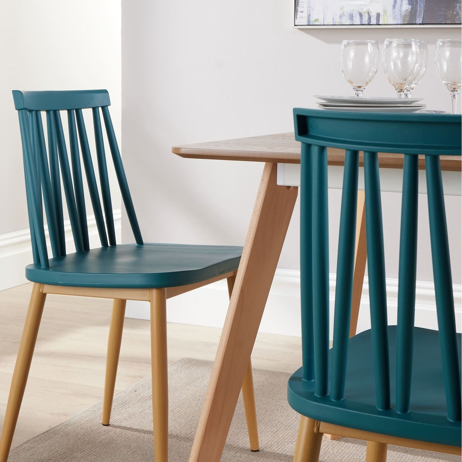 Rayna Table and 4 Lucy Chairs Dining Set - Teal