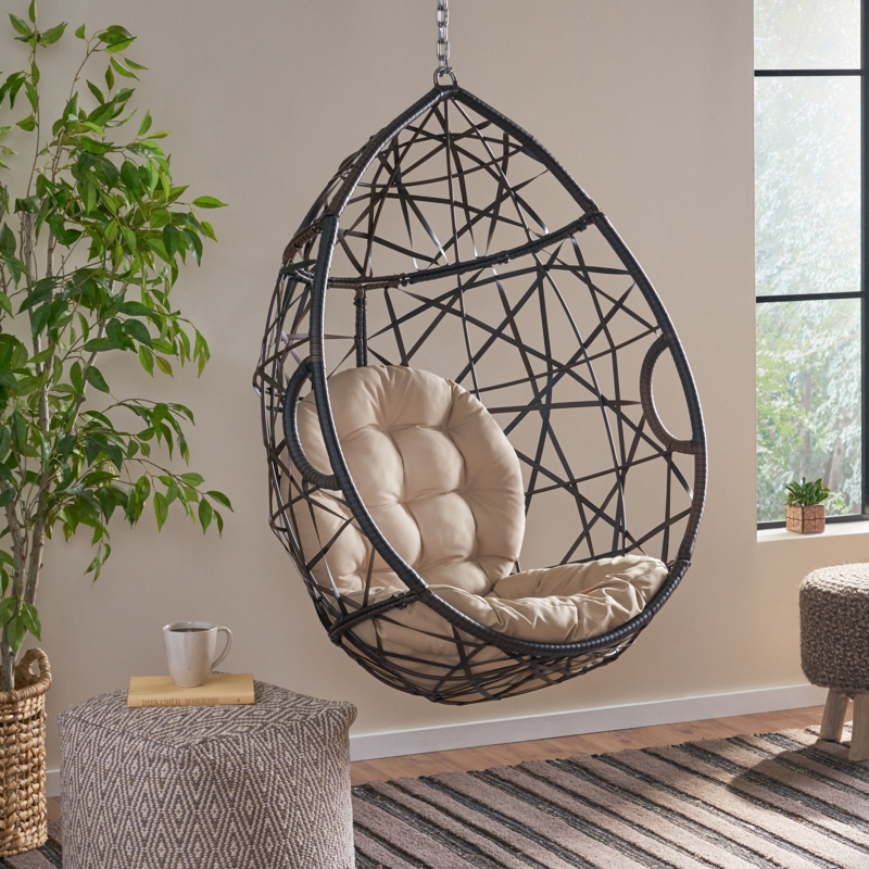 Robert Indoor/Outdoor Wicker Tear Drop Hanging Chair (Stand Not Included), Multi-Brown and Tan