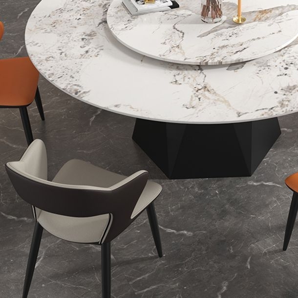 Round Furniture Simple Style Stone Pedestal Base Dinner Table with Turntable - White / 51.2L x 51.2W x 29.5H / Without Chairs