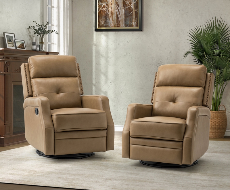 Rudisill 28.74" Wide Genuine Leather Swivel Rocker Recliner