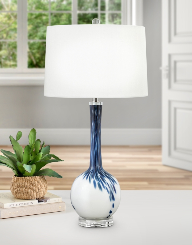 Sanremo 30 in. Blue u0026 White Glass Table Lamp