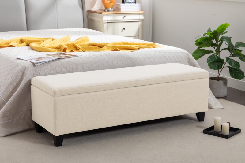 Shakira Fabric Storage Bench with Wooden Legs