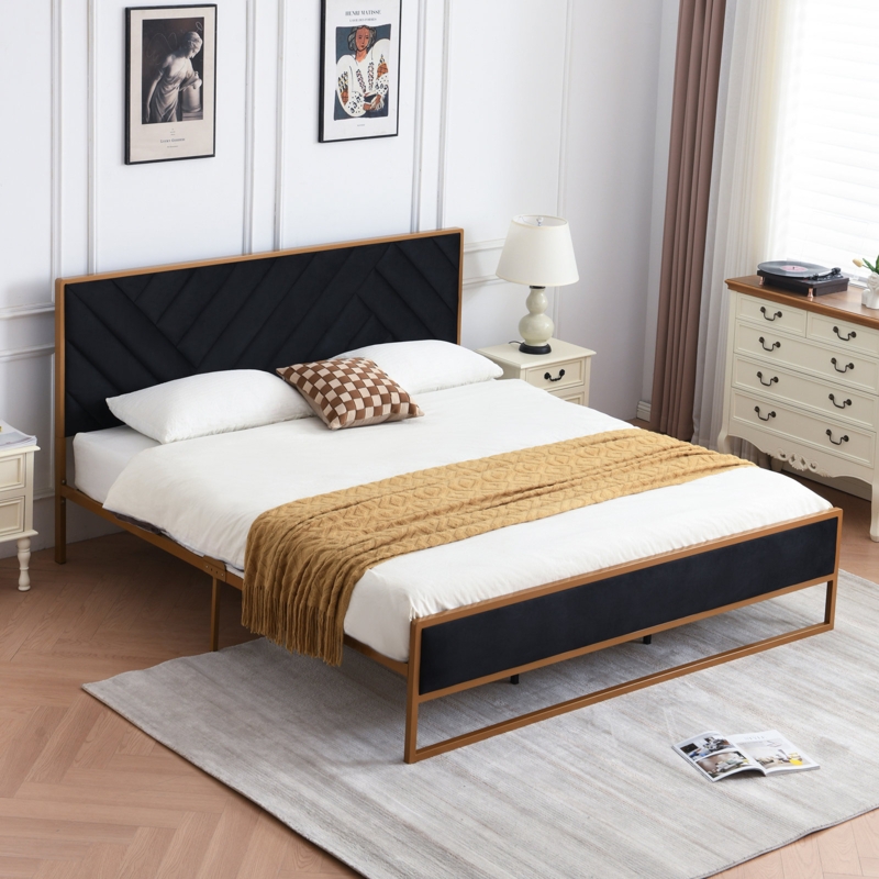 Sheila Upholstered Platform Bed with Velvet Tufted Headboard