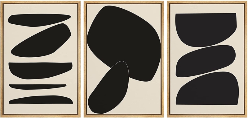 SIGNLEADER Framed Canvas Print Wall Art Set Geometric Duotone Circle Mid-Century Collage Abstract Shapes Illustrations Modern Art Boho Decorative For Living Room, Bedroom, Office -2204-M15 Black