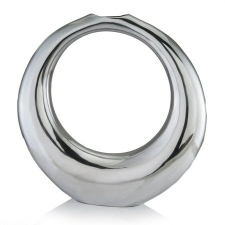 Silver Aluminum Ring Large Hoop Vase 19 x 4 x 19, Multicolor