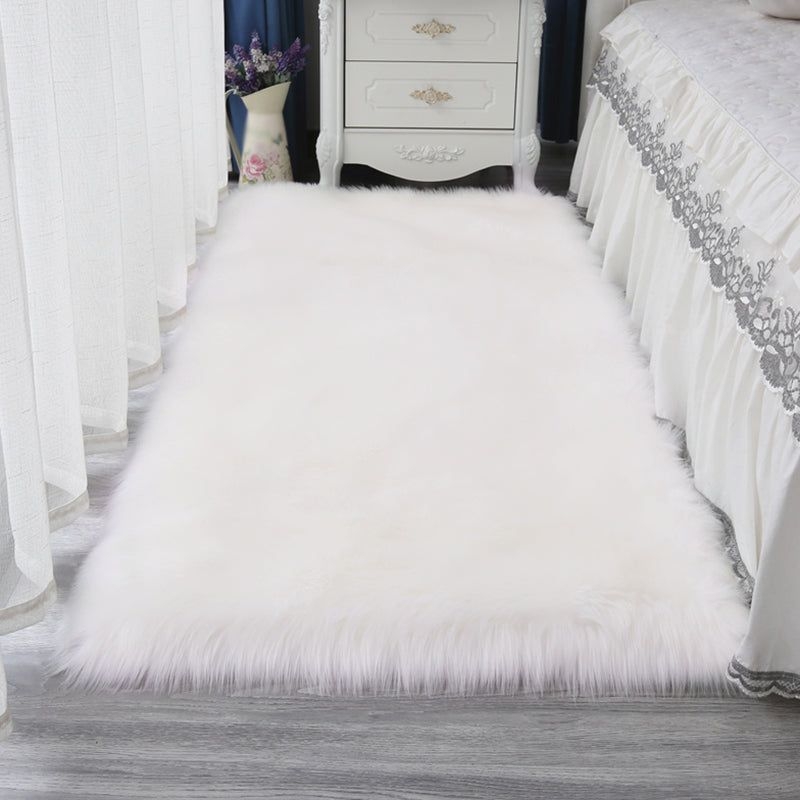 Simple Plain Shag Rug Polyester Indoor Carpet Non-Slip Backing Area Carpet for Adult's Bedroom - 2'7 x 5'11 / White