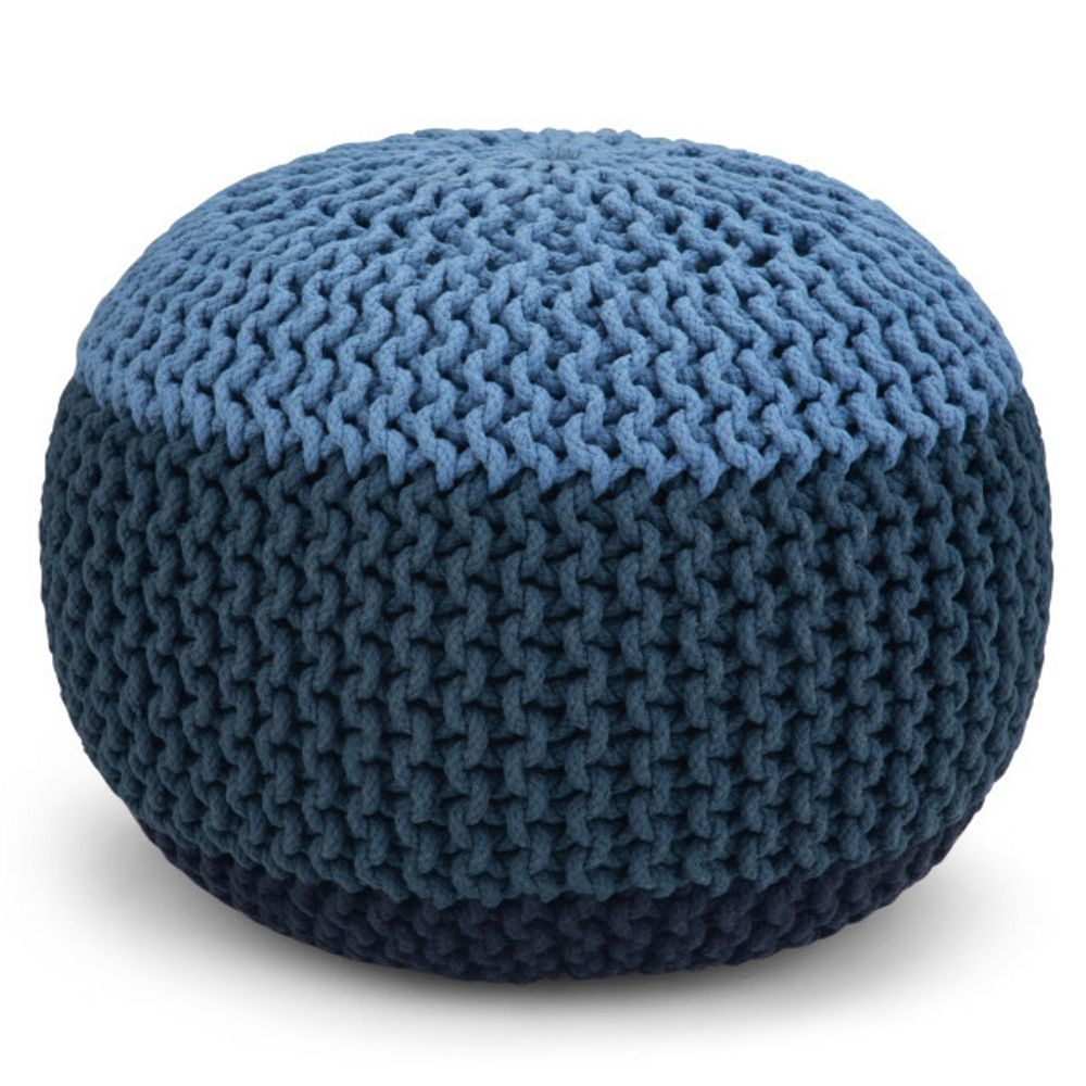 Simpli Home Nikki Contemporary Round Hand Knit Pouf, Blue