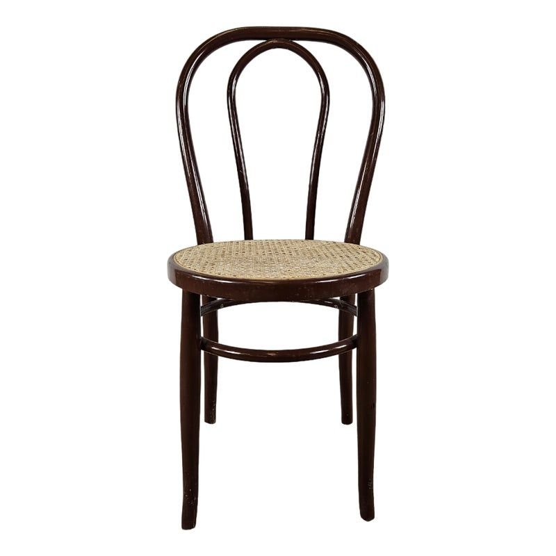 Single Kitchen Chair in Brown Lacquered Wood with Vienna Straw Seat, 1970