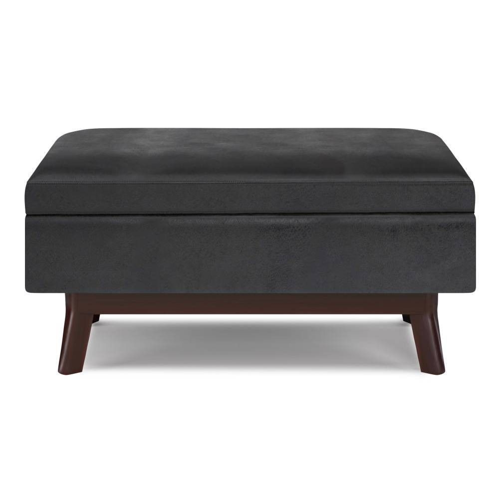 Small Ethan Rectangular Storage Ottoman and benches Distressed Black - WyndenHall