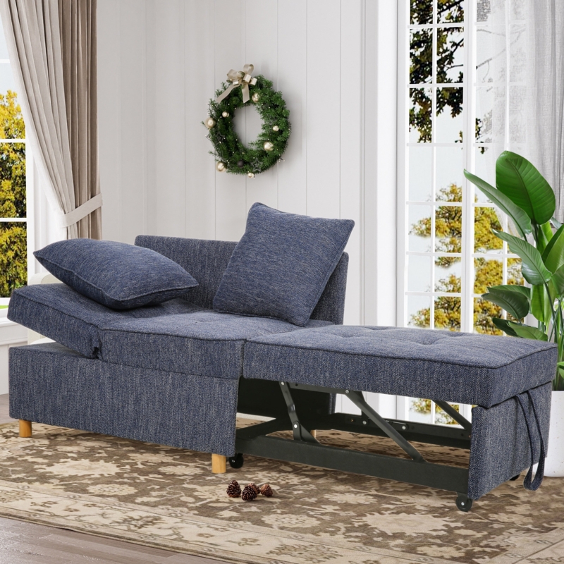 Sofa Bed 4-in-1 Convertible Sleeper with 2 Throw Pillows, 5 Adjustable Backrest for Small Space