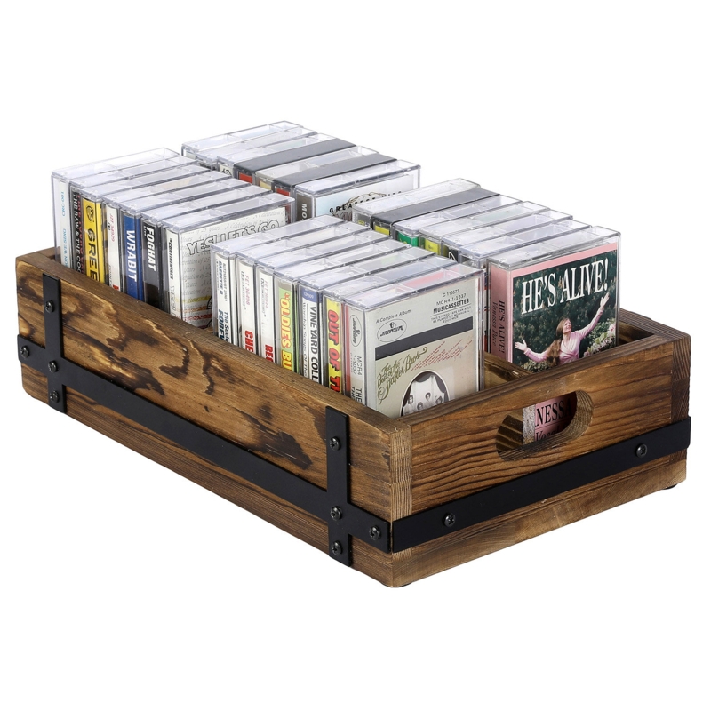 Solid Wood Audio Cassette Tape Media Storage