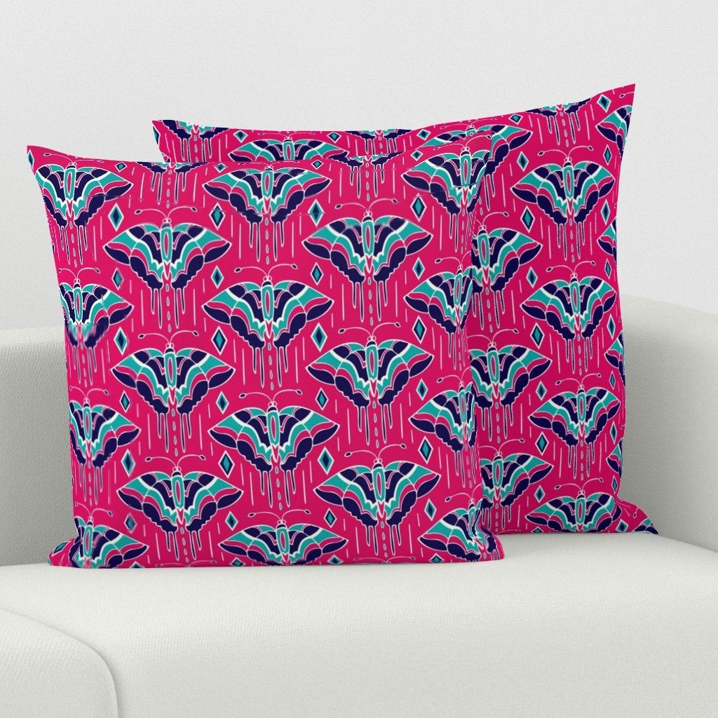 Spoonflower Throw Pillows - Pink Vintage Butterflies Butterfly Retro Fuchsia Art Deco Novelty Wings Flight Bohemian Flying Boho