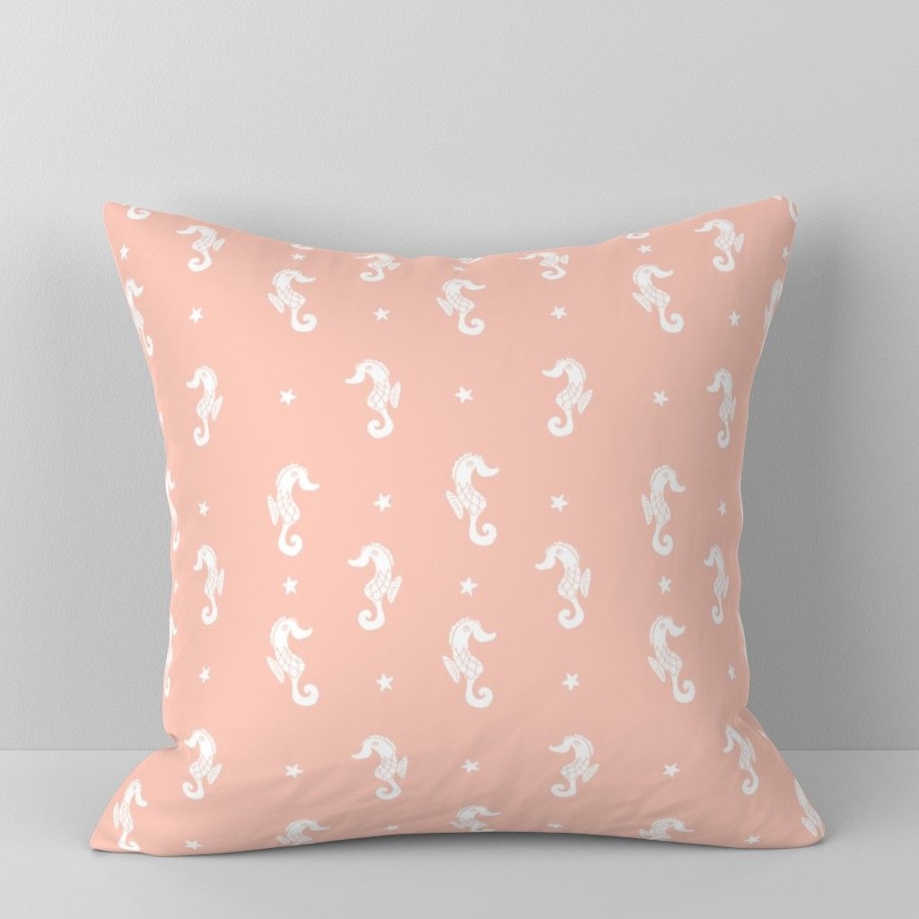 Spoonflower Throw Pillows - Seahorse Seahorses Blush Nautical Summer Ocean Baby