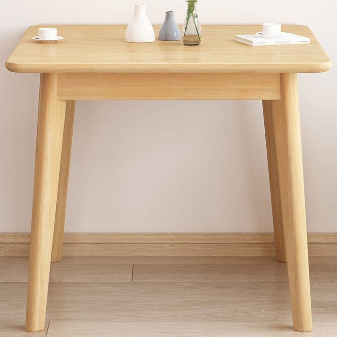 Square 4 Legs Industrial Dining Table Wood Color Fixed Table with Rubberwood Solid Wood - Natural / 35.4L x 35.4W x 28.7H / Without Chairs