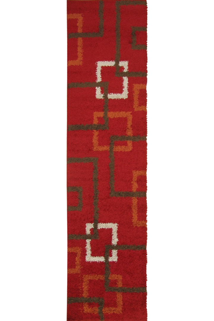 Stella Square Pattern Shaggy Rug 1134A-BRD-BRD - 400x80cm Runner