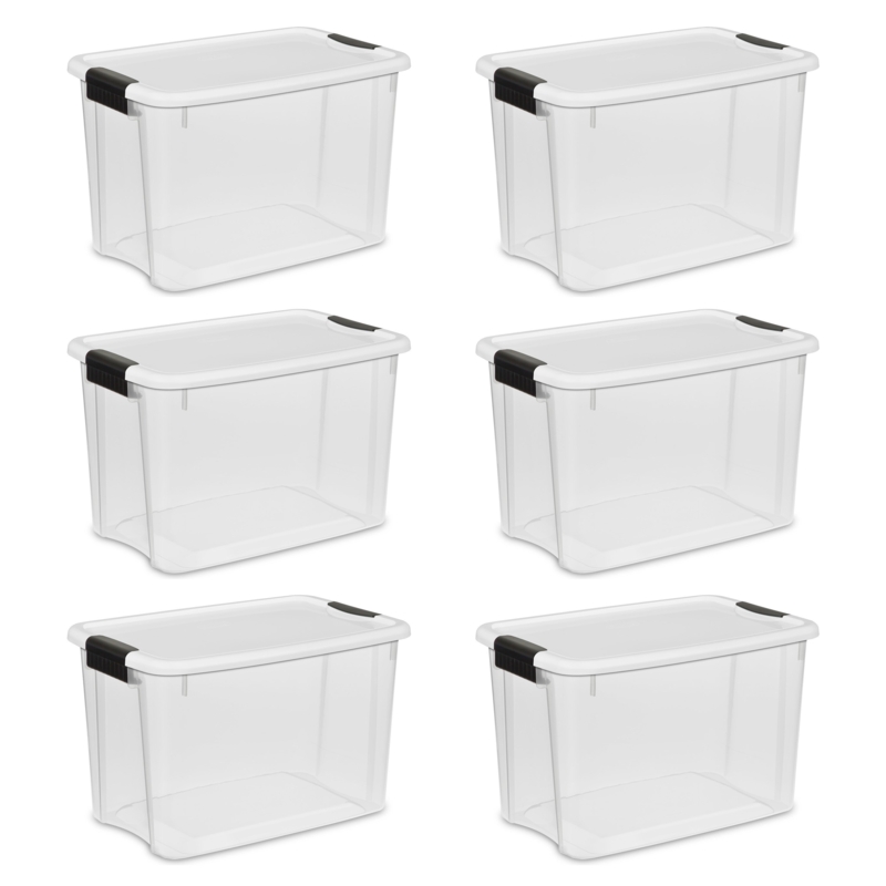 Sterilite 30 Qt Ultra Latch Box, Stackable Storage Bin, Lid, Heavy Duty Latches, Container Organizes (Set of 6)