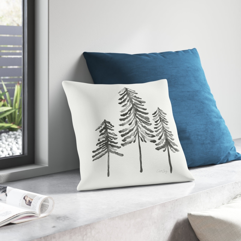 Strickler Cat Coquillette Pine Trees Throw Pillow