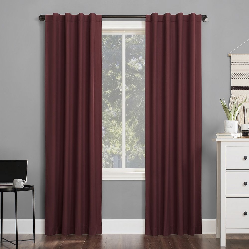 Sun Zero Cyrus Thermal 100% Blackout Back Tab Window Curtain, Red, 40X63