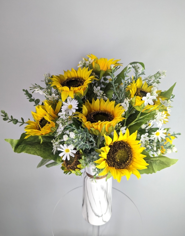 Sunflower in Faux Marble Silk Arrangement in Vase