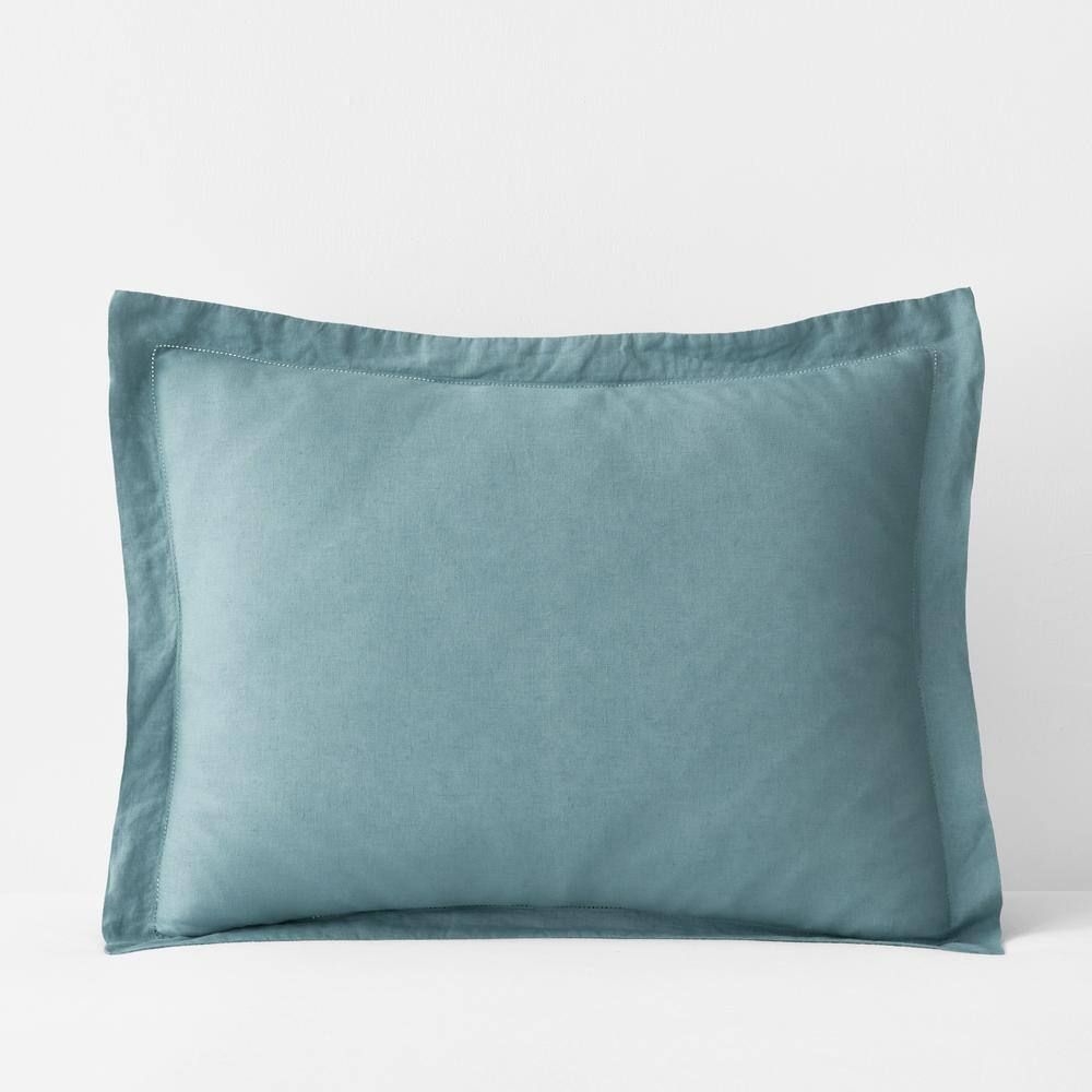 The Company Store Legends Hotel Teal Relaxed Linen King Sham, Blue