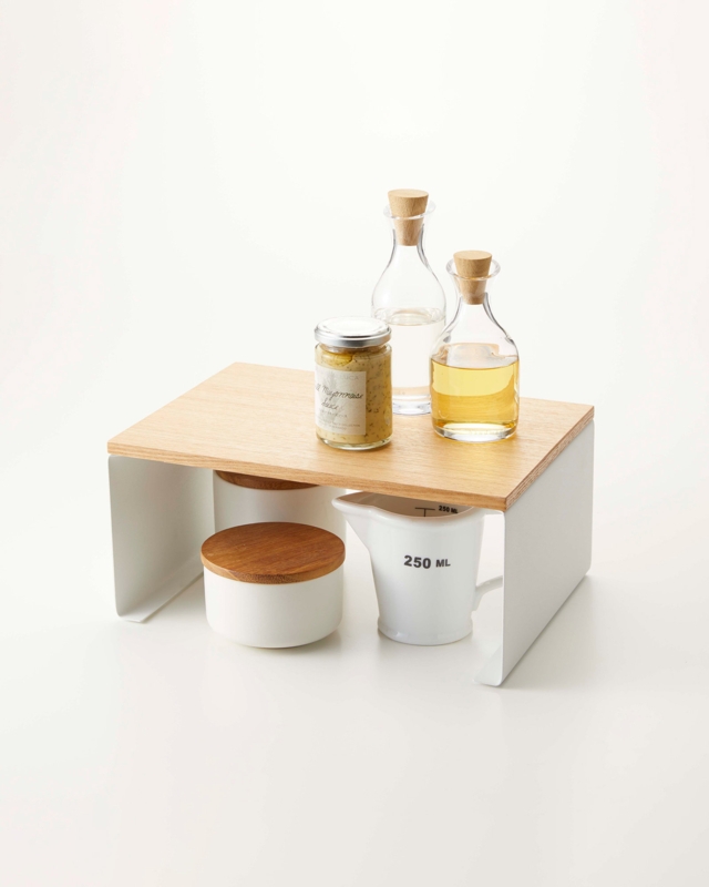 Tosca Yamazaki Home Wood-Top Stackable Kitchen Rack, Modern Counter Shelf Organizer