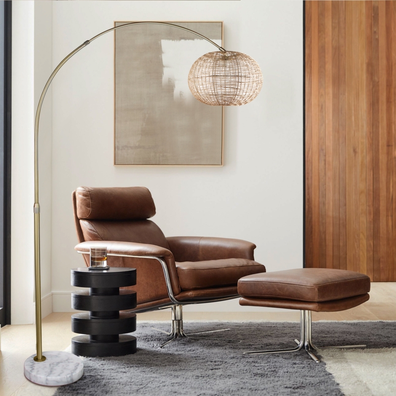 Tresckow ArcFloorLamp,AdjustableH-W/RattanShade