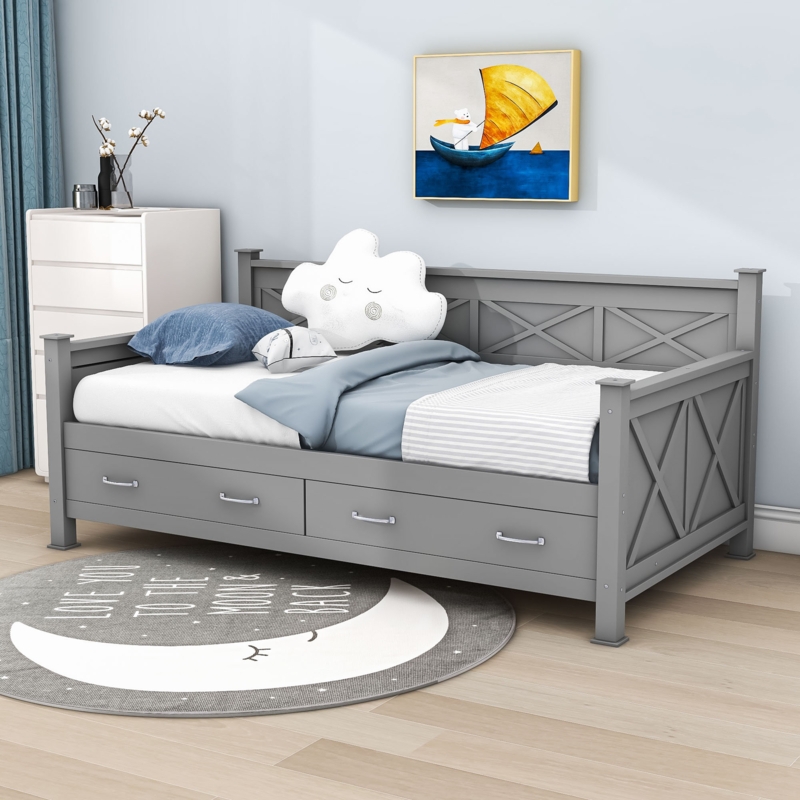 Twin Size 2 Drawers Wooden Daybed
