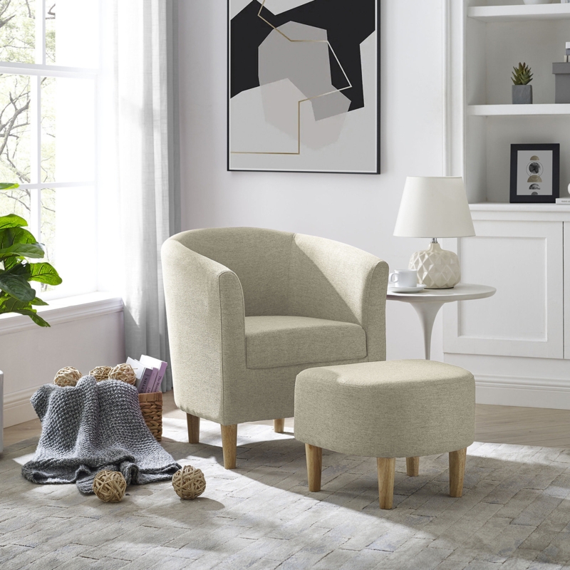 Upholstered 27" Wide Barrel Chair with Ottoman