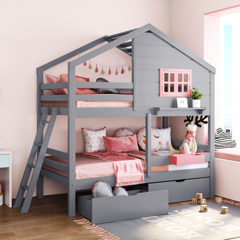 Vandenbosch Kids Twin Over Twin Bunk Bed with Drawers