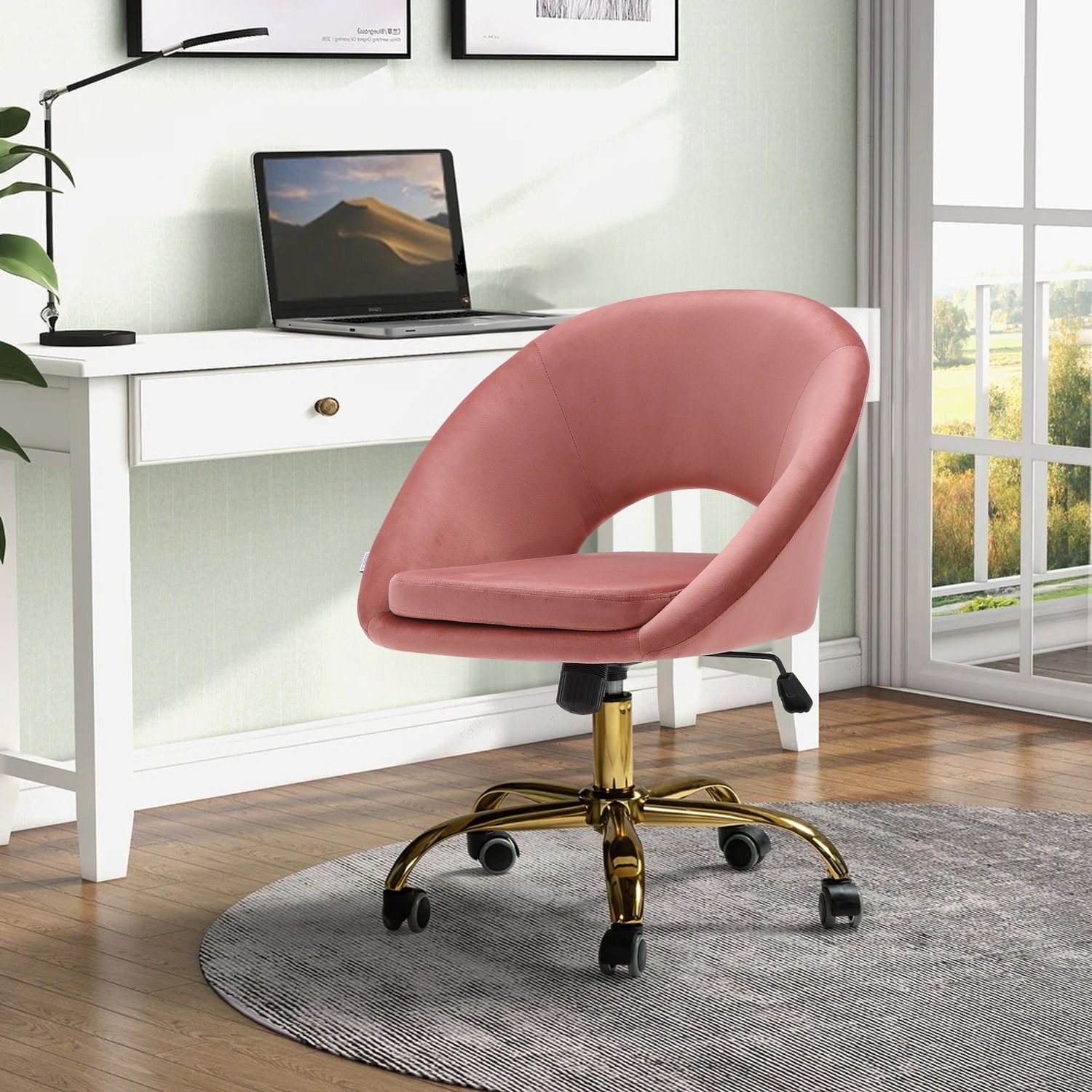 Velvet Padded Cushion Swivel Office Chair - Pink