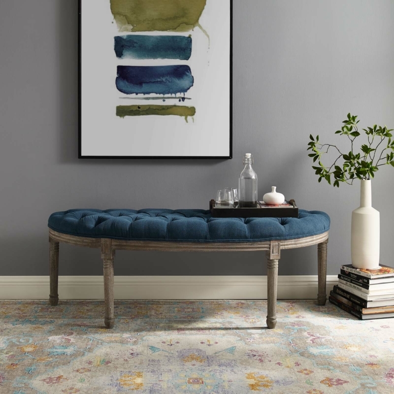 Vintage French Upholstered Fabric Semi-Circle Bench by Modway