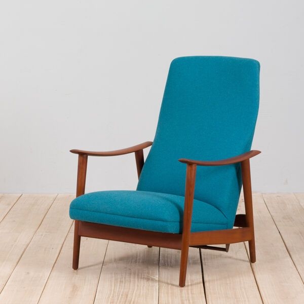 Vintage scandinave moderne haut dossier teck rocker fauteuil inclinable par arnt lande, annes 1960