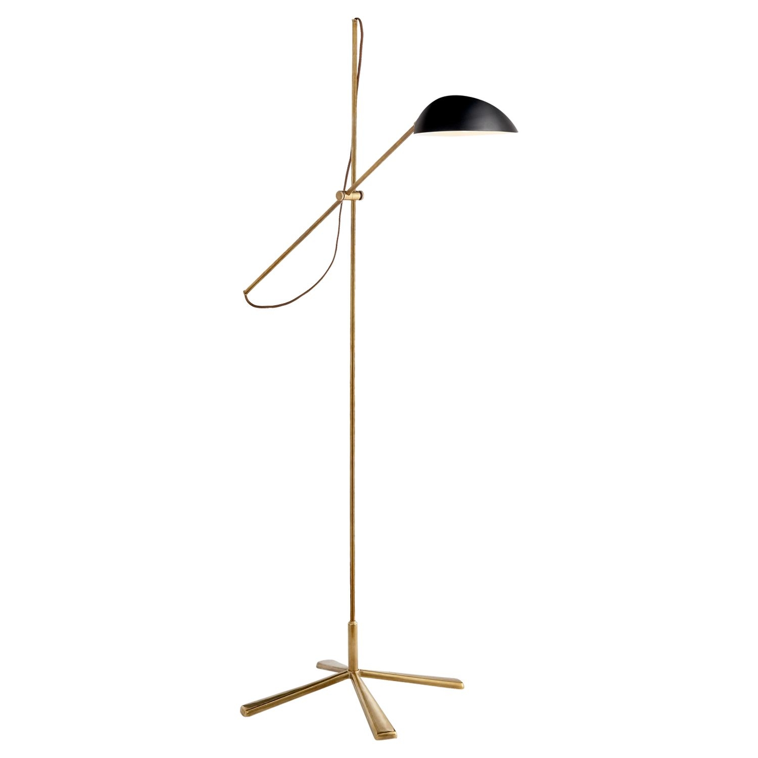 Visual Comfort Graphic Mid Century Modern Antique Brass Black Shade Floor Lamp | Antique
