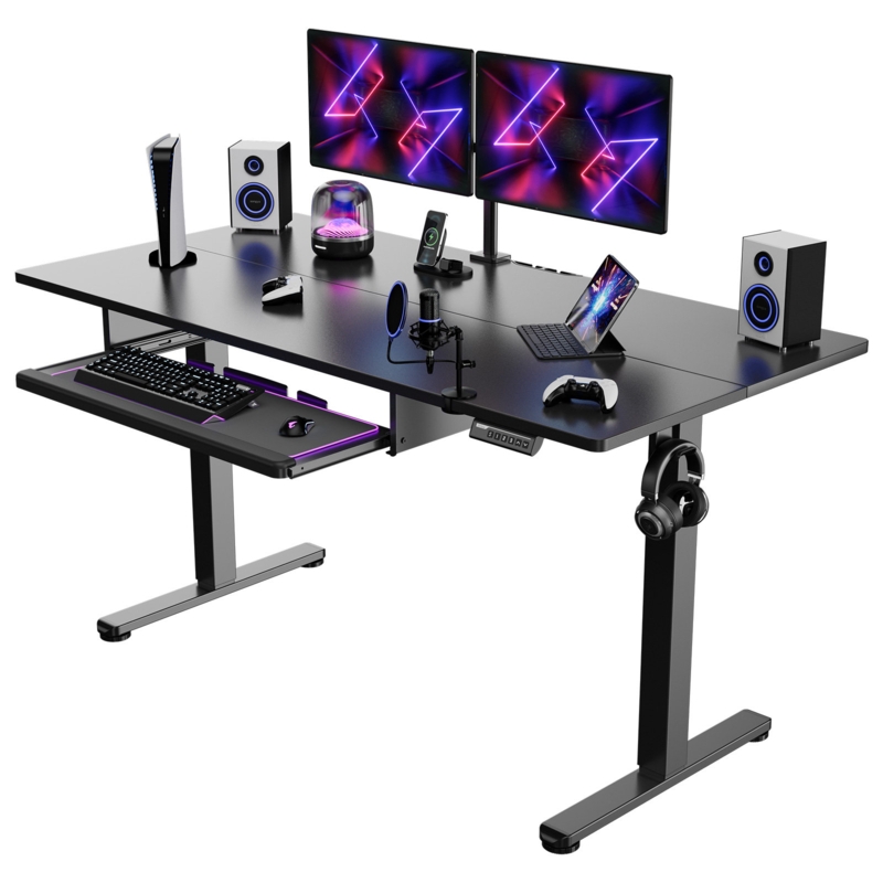 Wasat Height Adjustable Wood Standing Desk with Keyboard Tray