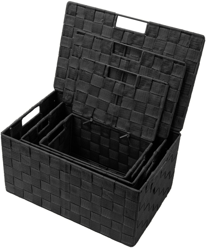 Weave 3 Piece Basket Set - Black