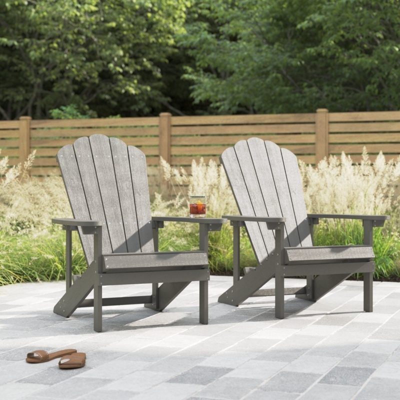Wesley Set Of 2 Faux Wood Adirondack Chair Weather Resistant For Patio Garden, Backyard, Porches And Indoors (Set of 2)