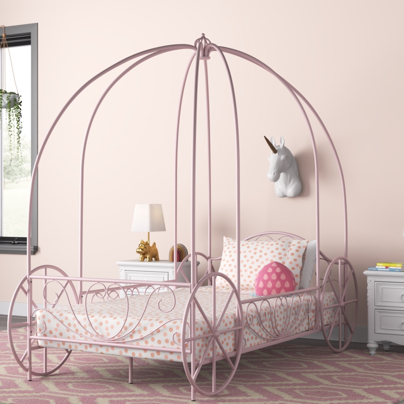 Whimsical Metal Twin Carriage Bed