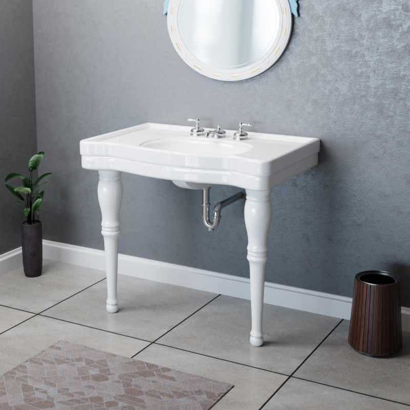 White Vitreous China Wall Mount Bathroom Console Sink Large Wash Basin