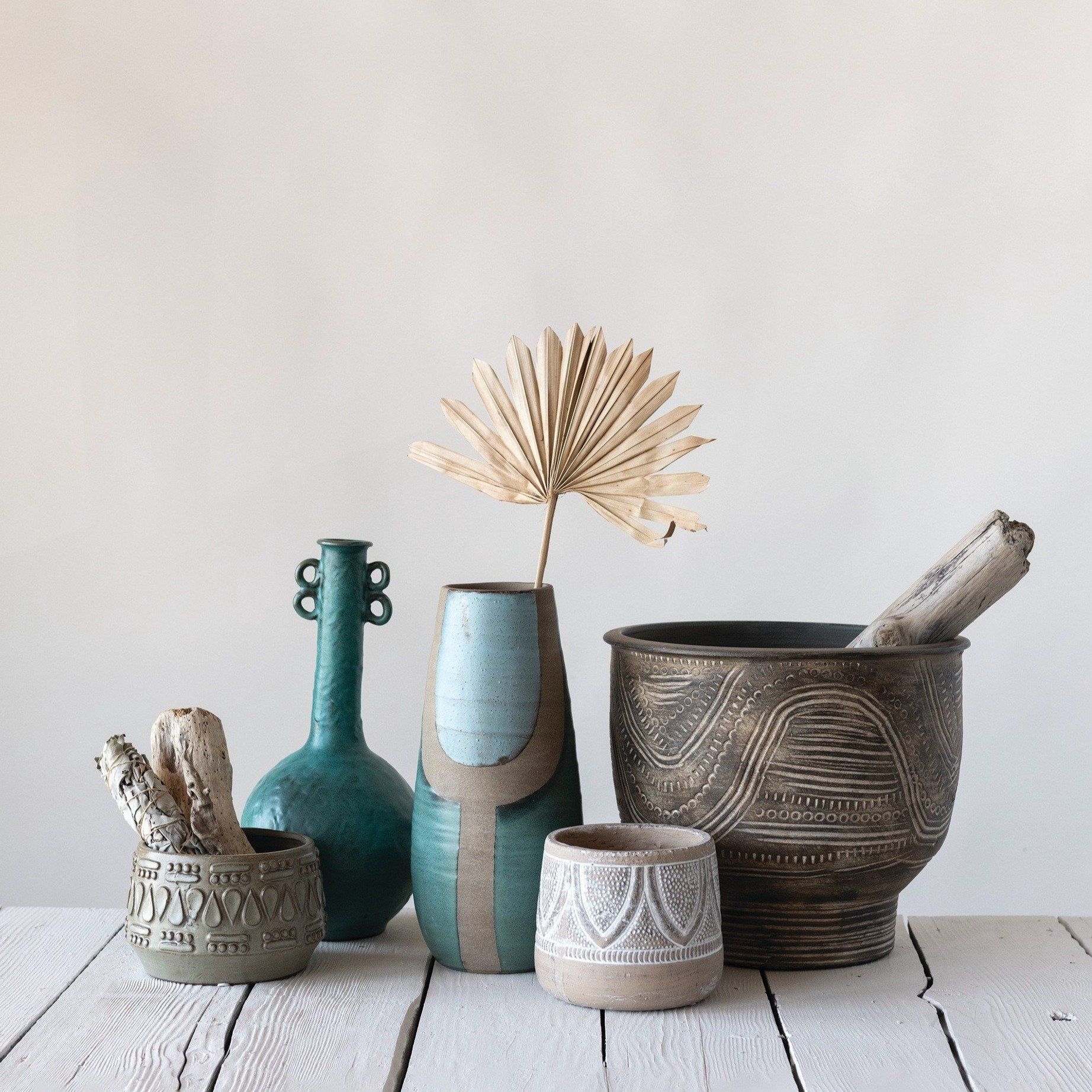 Whitewash Embossed Terracotta Planter