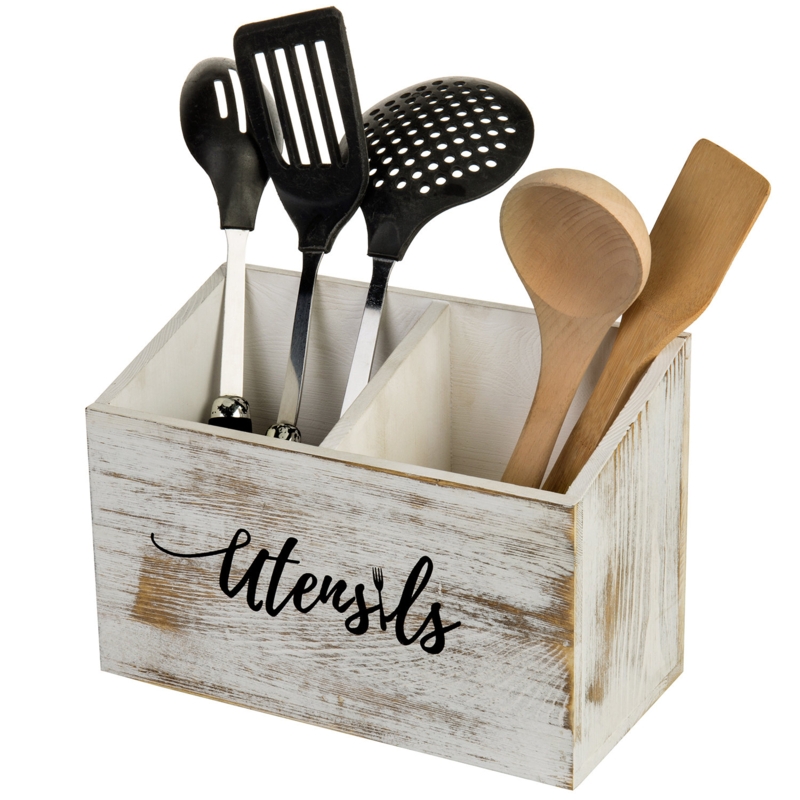Wood Rectangle Utensil Crock