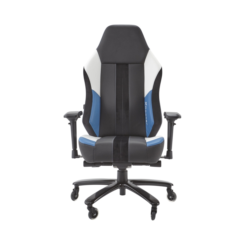 X Rocker Reclining Swiveling Rocker Game Chair in Blue/White/Black