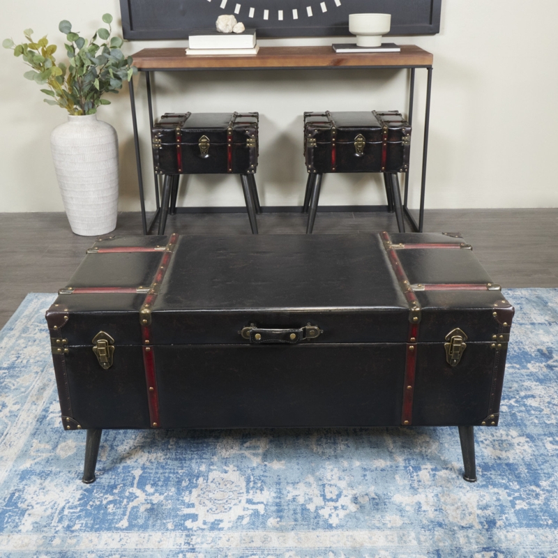 Xareny 3 Piece Faux Leather Accent Trunk